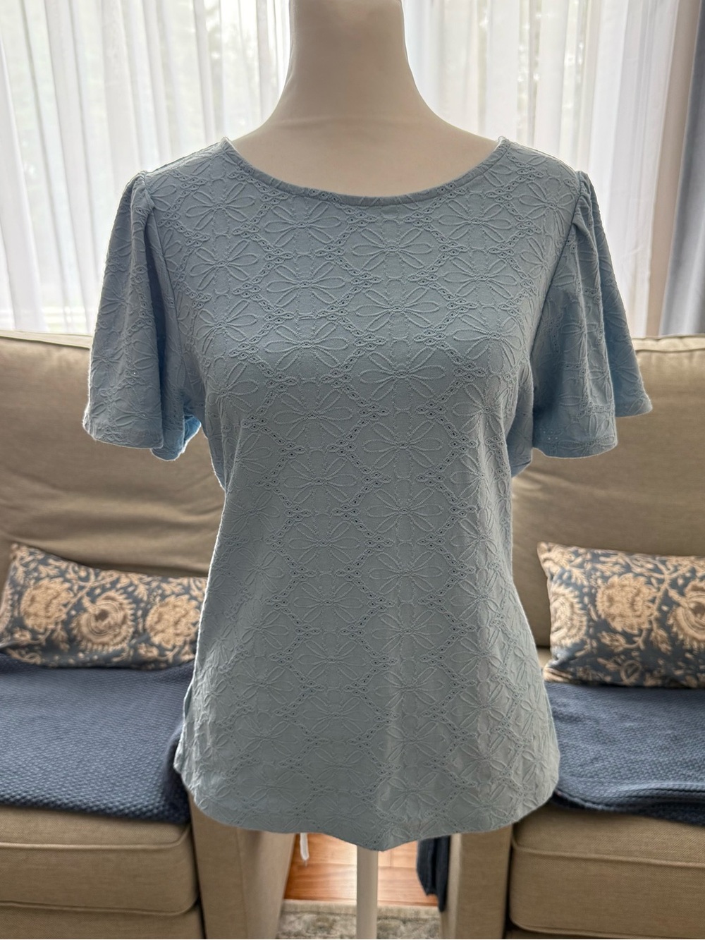 Ann Taylor Factory Pale Blue Short Sleeve Textured Top